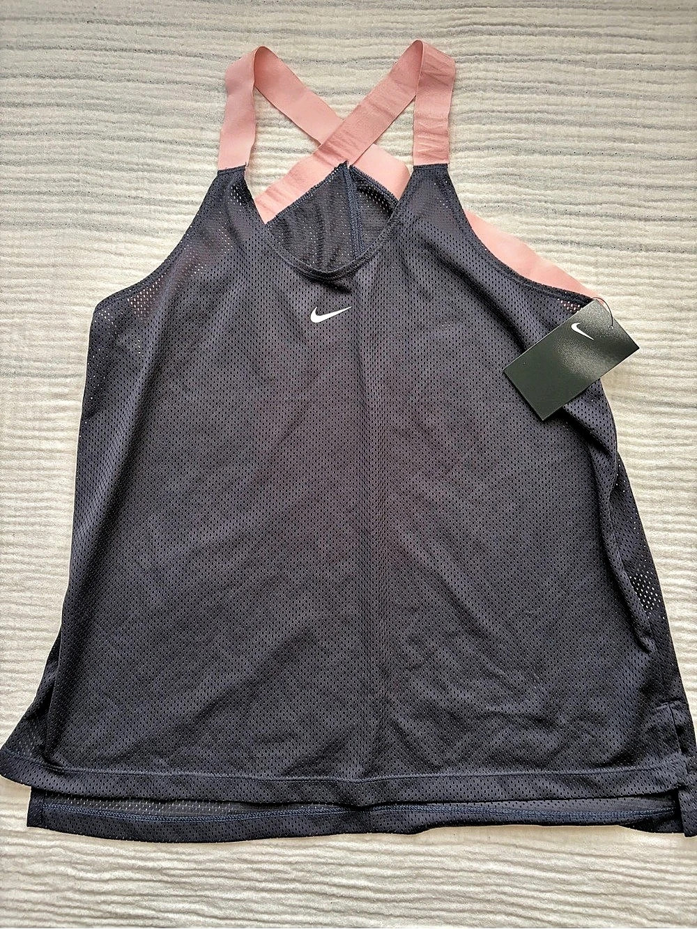 NEW Nike Elastika Mesh Tank Women's Dri-FIT Tank Top Gray & Pink Rose Medium